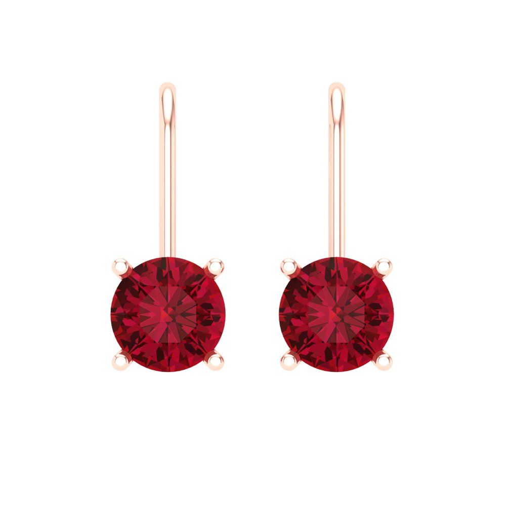 1.5 ctw Ruby Drop Dangle Earrings | 6mm Round Cut White Gold Lever Back | July Birthstone