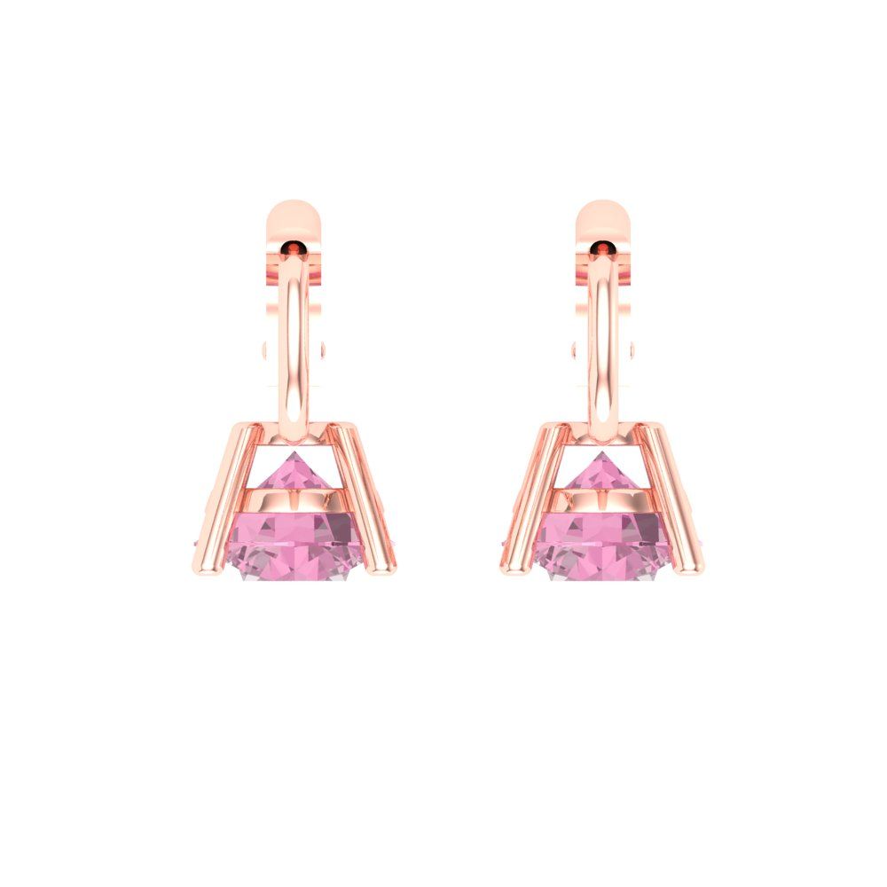 1.5 ctw Pink Zirconia Drop Dangle Earrings | 6mm Round Cut White Gold Lever Back | April Birthstone