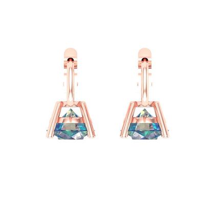 1.5 ctw Blue Moissanite Drop Dangle Earrings | 6mm Round Cut White Gold Lever Back | April Birthstone