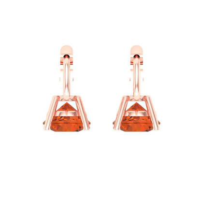 1.5 ctw Red Zirconia Drop Dangle Earrings | 6mm Round Cut White Gold Lever Back | April Birthstone