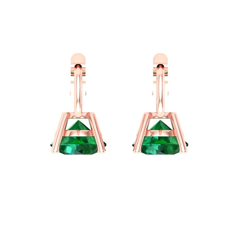 1.5 ctw Emerald Drop Dangle Earrings | 6mm Round Cut White Gold Lever Back | May Birthstone