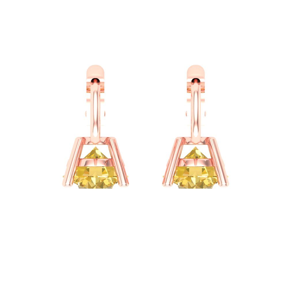1.5 ctw Yellow Zirconia Drop Dangle Earrings | 6mm Round Cut White Gold Lever Back | April Birthstone