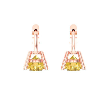 1.5 ctw Yellow Zirconia Drop Dangle Earrings | 6mm Round Cut White Gold Lever Back | April Birthstone