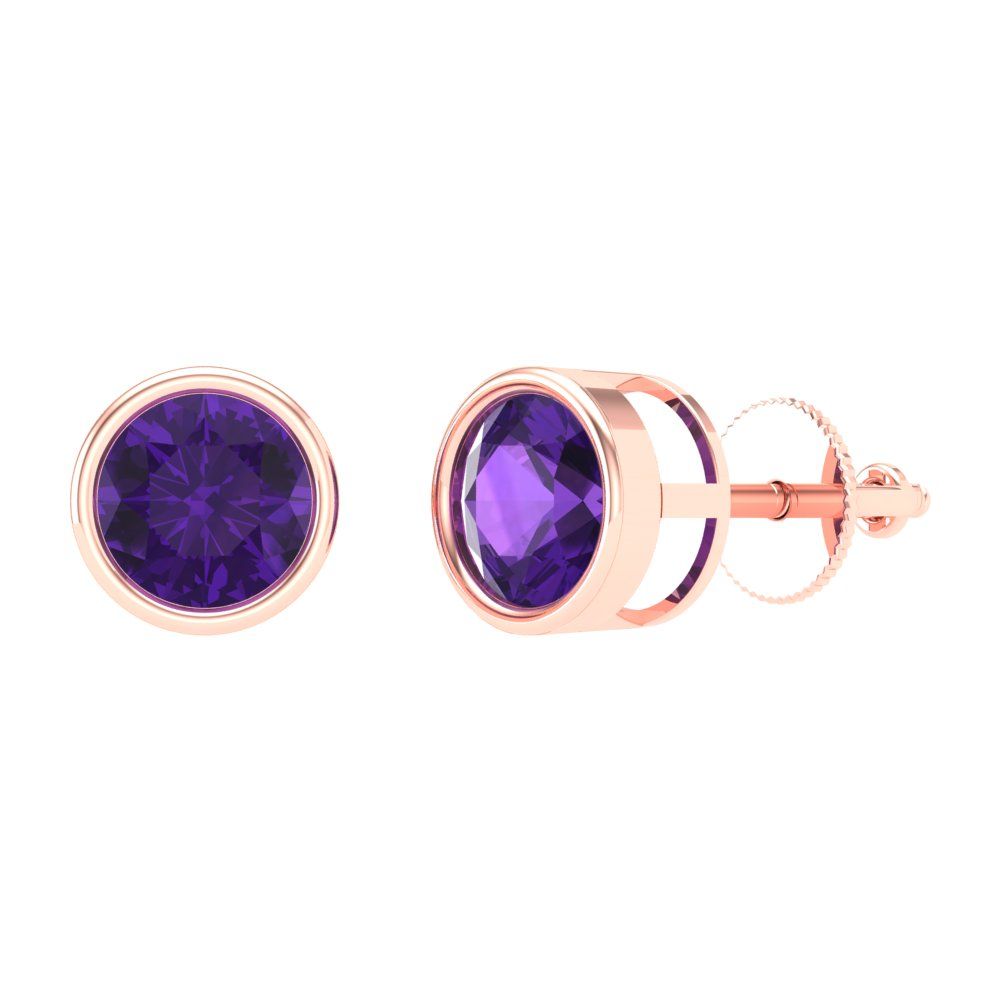 1 ctw Amethyst Studs Earrings | 5.0mm Round Cut White Gold Screw back | February Birthstone