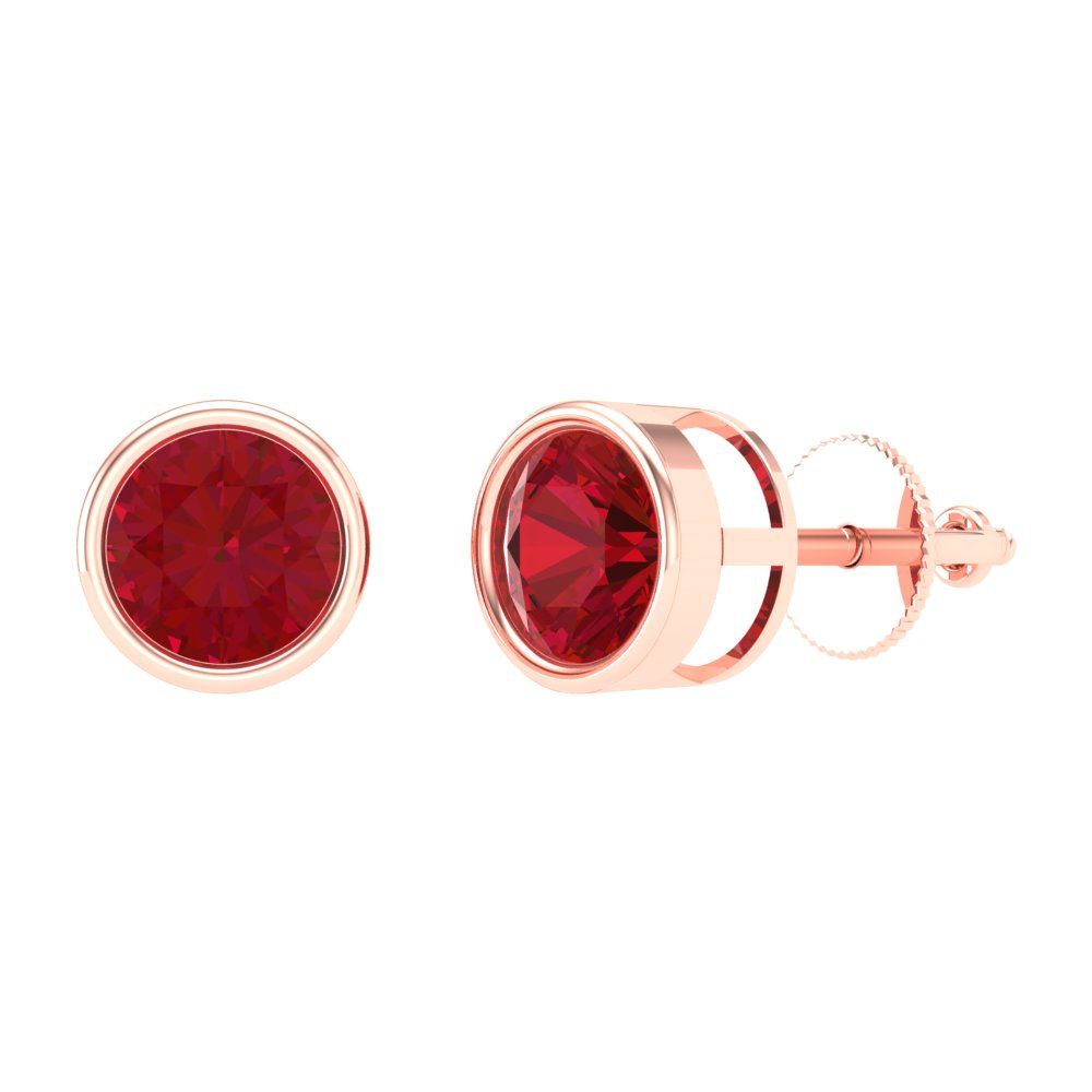 1 ctw Ruby Studs Earrings | 5.0mm Round Cut White Gold Screw back | July Birthstone