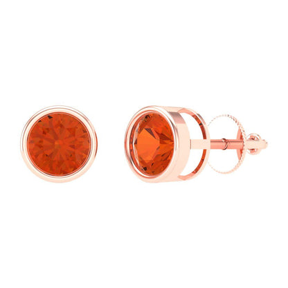 1 ctw Red Zirconia Studs Earrings | 5.0mm Round Cut White Gold Screw back | April Birthstone