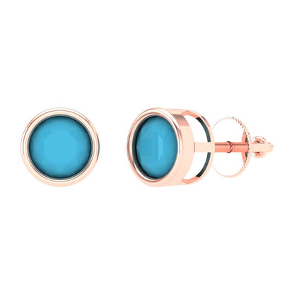 1 ctw Turquoise Studs Earrings | 5.0mm Round Cut White Gold Screw back | December Birthstone