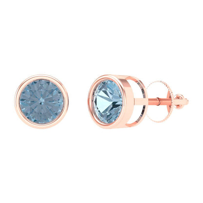 1cttw Aquamarine Gold-Plated 925 Silver Screw Back Stud Earrings