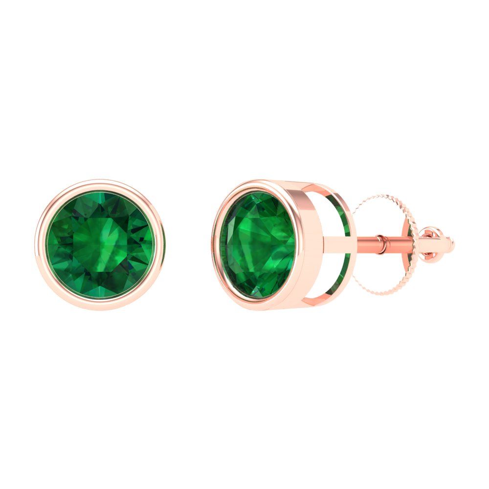 1 ctw Emerald Studs Earrings | 5.0mm Round Cut White Gold Screw back | May Birthstone