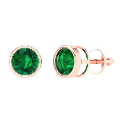 1 ctw Emerald Studs Earrings | 5.0mm Round Cut White Gold Screw back | May Birthstone