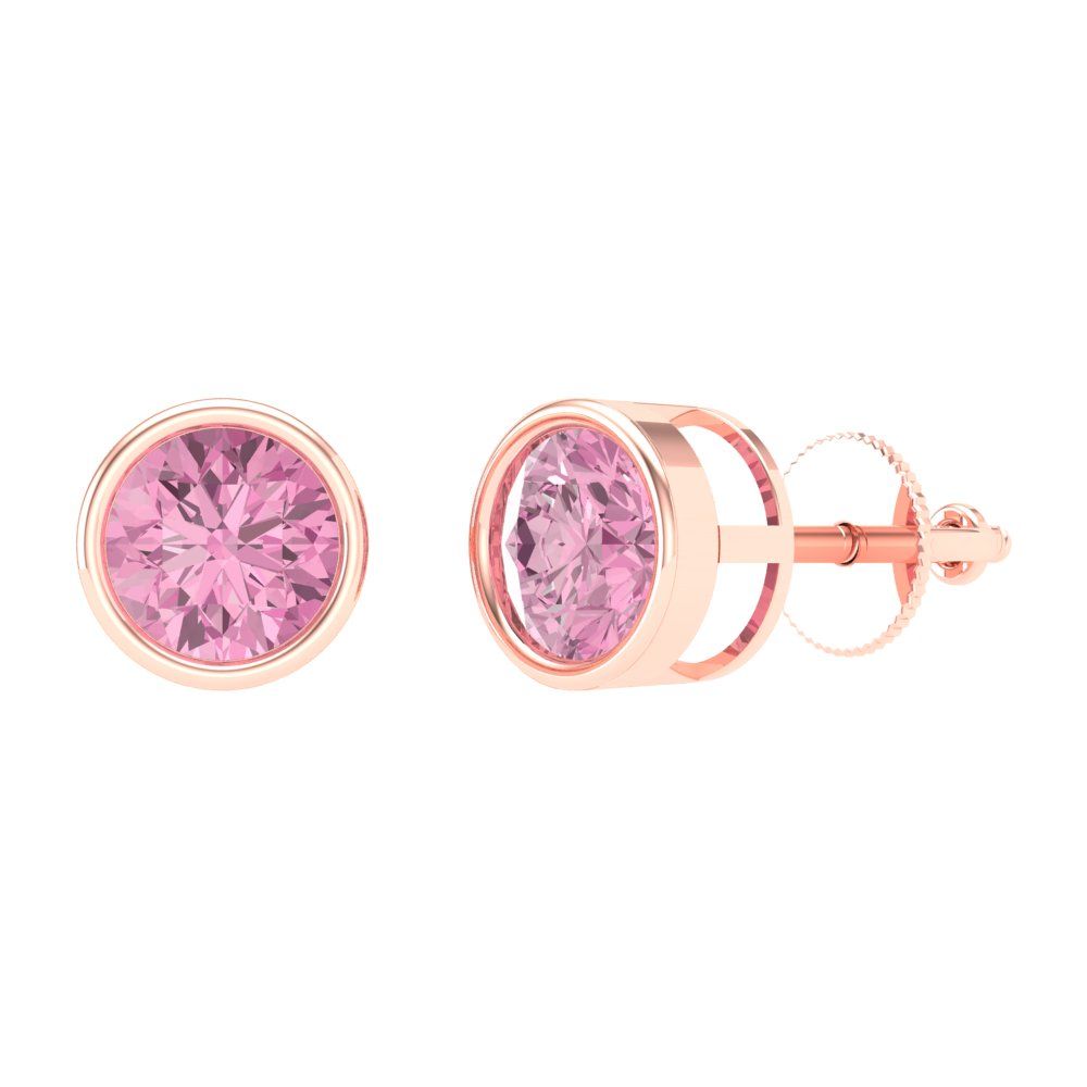 1 ctw Pink Zirconia Studs Earrings | 5.0mm Round Cut White Gold Screw back | April Birthstone