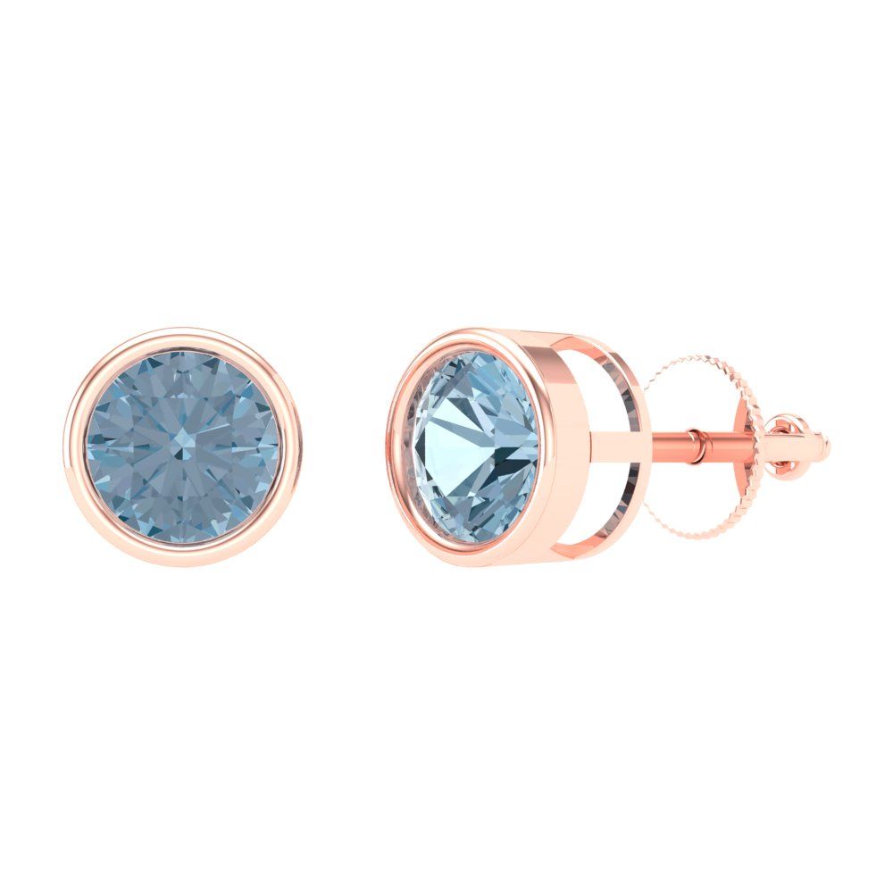 1 ctw Blue Zirconia Studs Earrings | 5.0mm Round Cut White Gold Screw back | April Birthstone