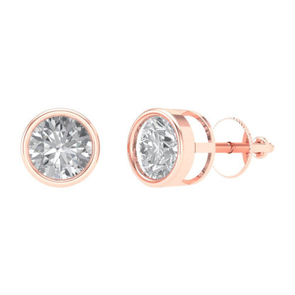 1 ctw White Sapphire Studs Earrings | 5.0mm Round Cut White Gold Screw back | April Birthstone