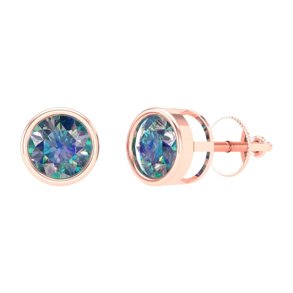 1 ctw Blue Moissanite Studs Earrings | 5.0mm Round Cut White Gold Screw back | April Birthstone