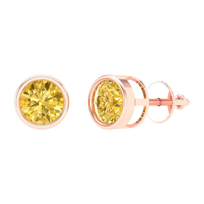 1 ctw Yellow Zirconia Studs Earrings | 5.0mm Round Cut White Gold Screw back | April Birthstone