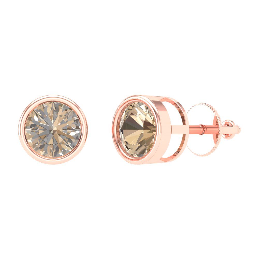 1 ctw Yellow Moissanite Studs Earrings | 5.0mm Round Cut White Gold Screw back | April Birthstone