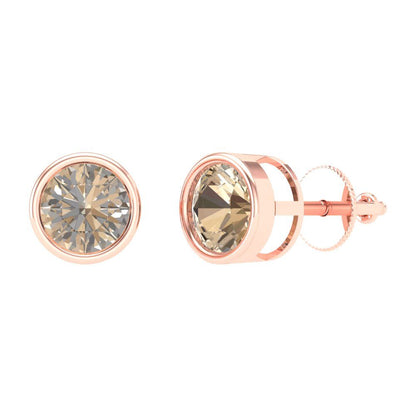 1 ctw Yellow Moissanite Studs Earrings | 5.0mm Round Cut White Gold Screw back | April Birthstone