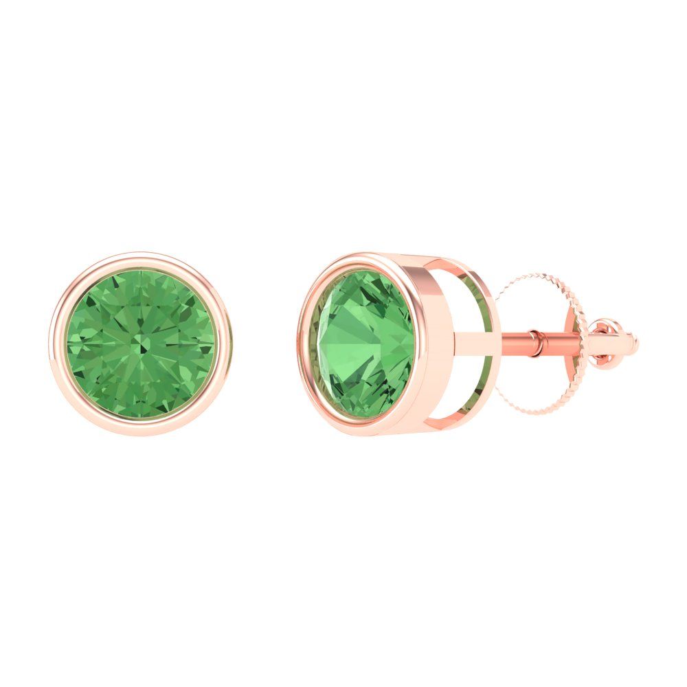 1 ctw Green Zirconia Studs Earrings | 5.0mm Round Cut White Gold Screw back | April Birthstone