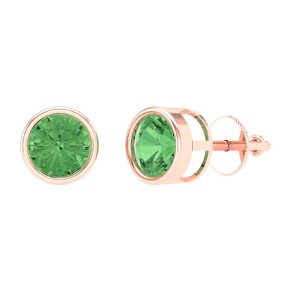1 ctw Green Zirconia Studs Earrings | 5.0mm Round Cut White Gold Screw back | April Birthstone