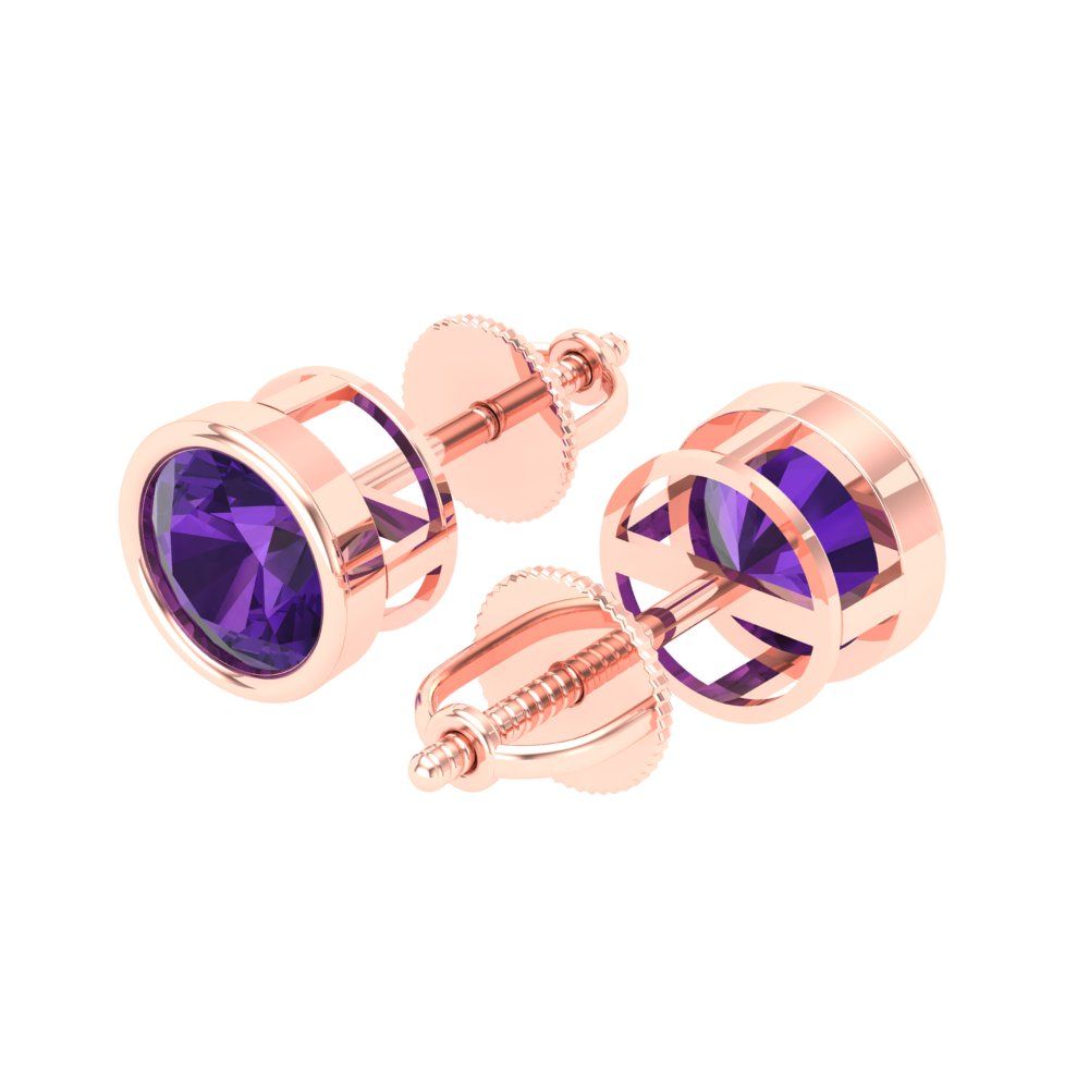 1 ctw Amethyst Studs Earrings | 5.0mm Round Cut White Gold Screw back | February Birthstone
