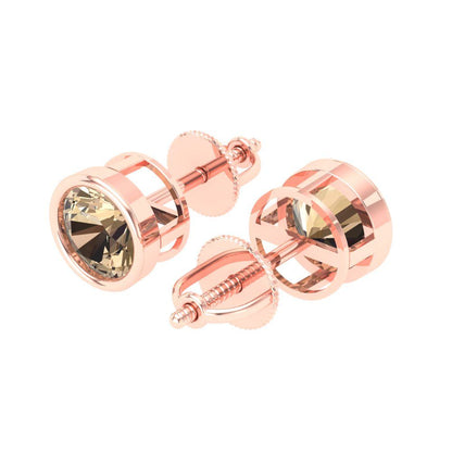 1 ctw Yellow Moissanite Studs Earrings | 5.0mm Round Cut White Gold Screw back | April Birthstone
