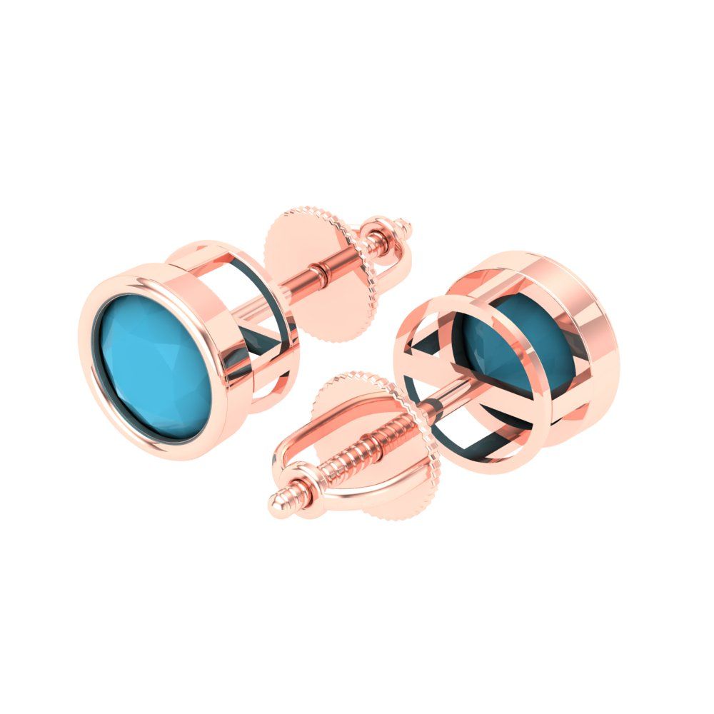 1 ctw Turquoise Studs Earrings | 5.0mm Round Cut White Gold Screw back | December Birthstone
