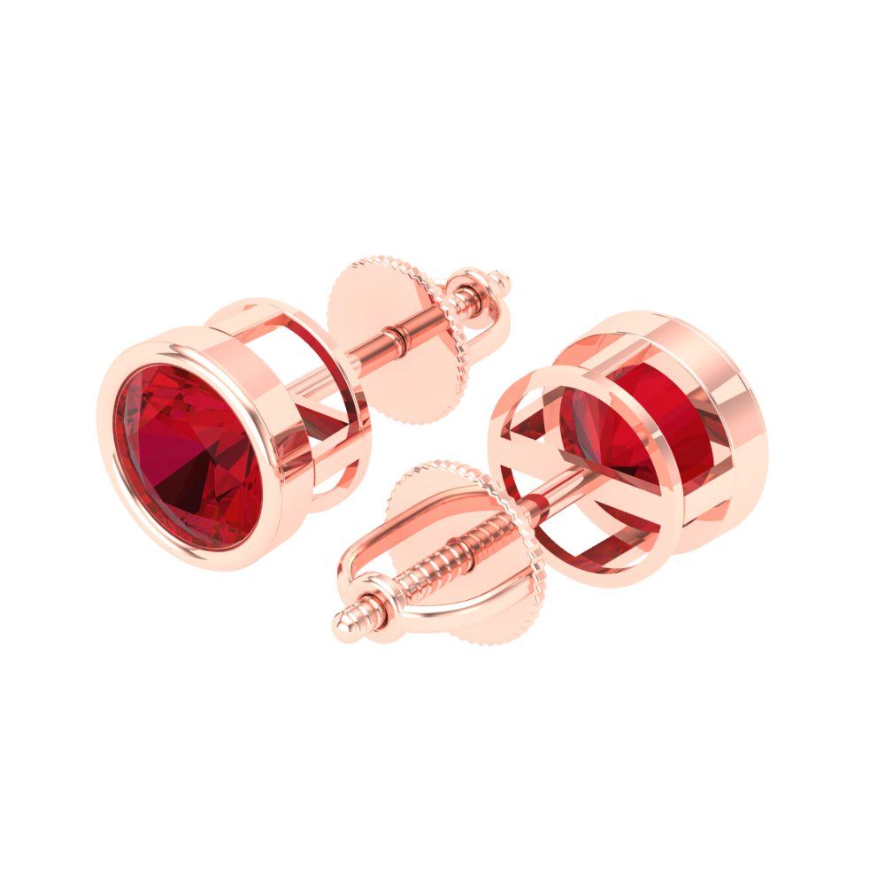 1 ctw Pink Tourmaline Studs Earrings | 5.0mm Round Cut White Gold Screw back | April Birthstone