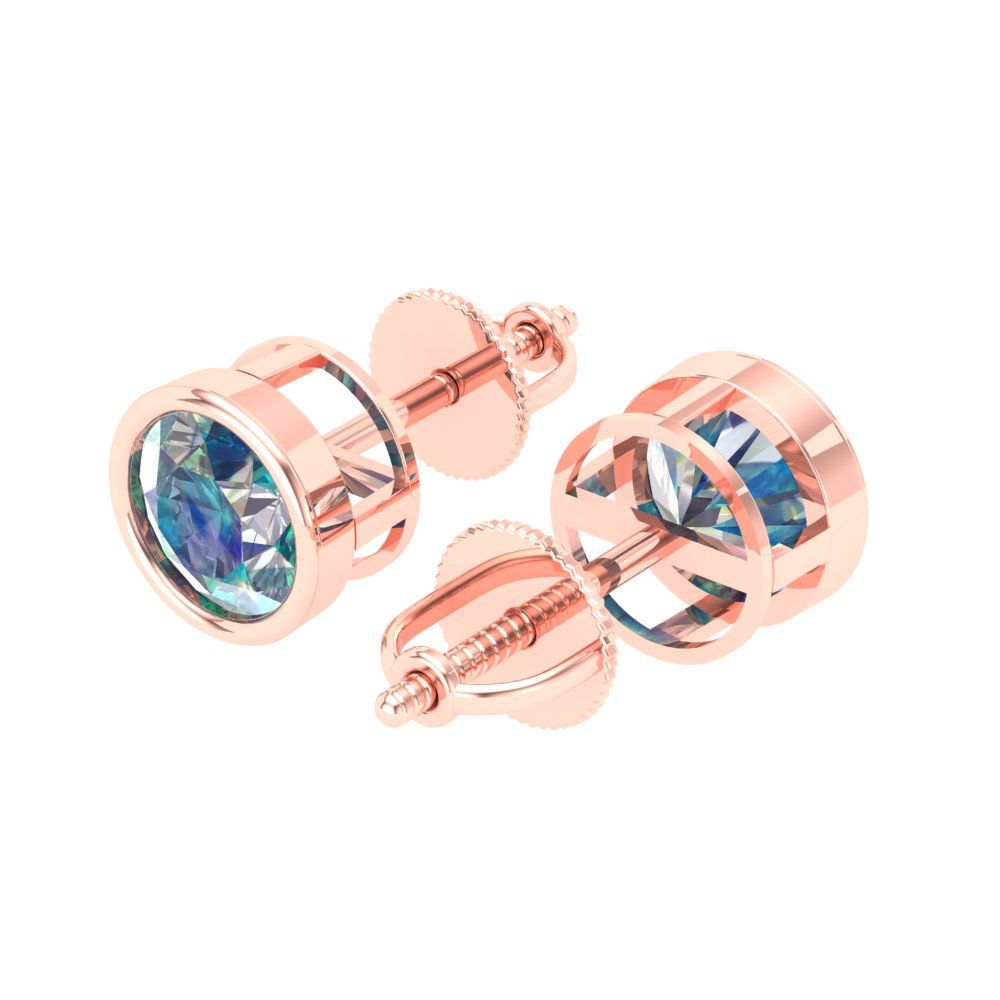 1 ctw Blue Moissanite Studs Earrings | 5.0mm Round Cut White Gold Screw back | April Birthstone