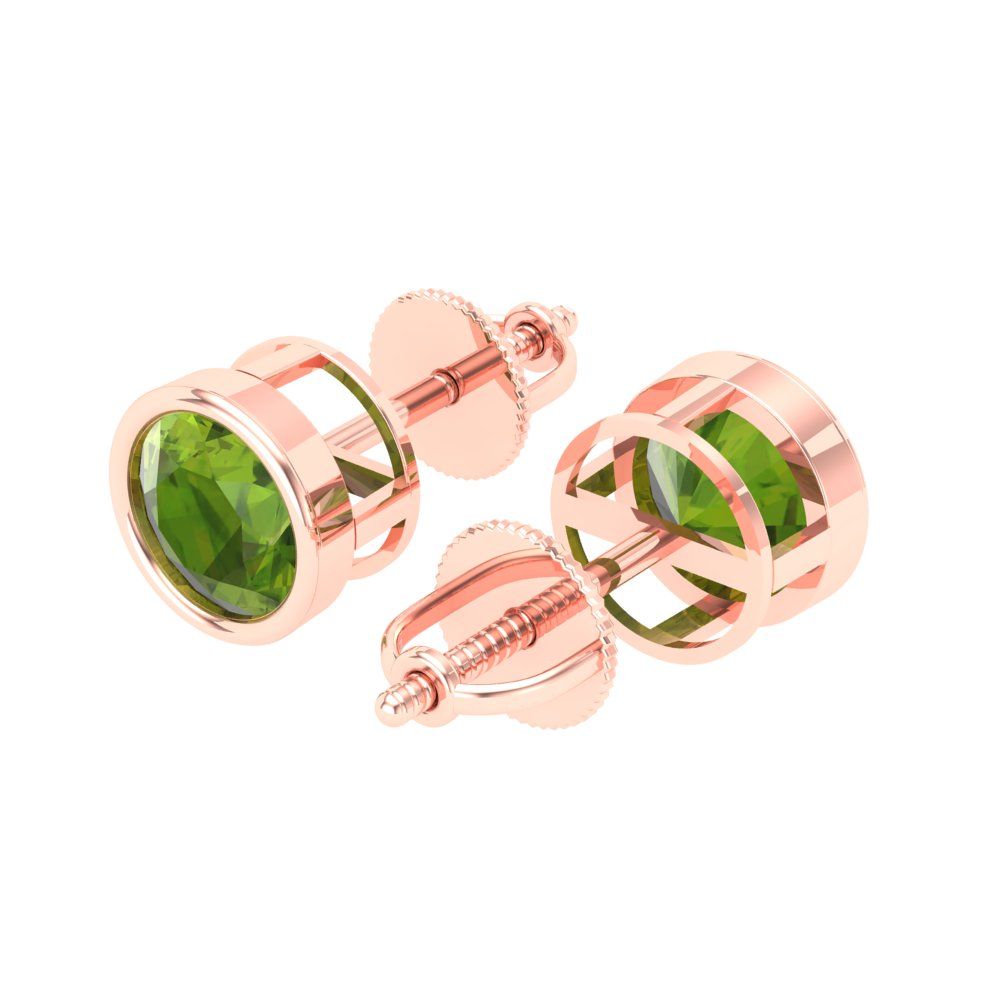 1 ctw Peridot Studs Earrings | 5.0mm Round Cut White Gold Screw back | August Birthstone
