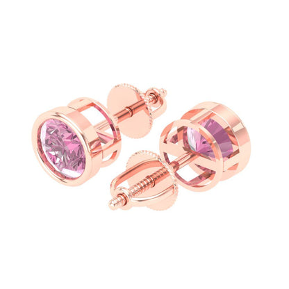 1 ctw Pink Zirconia Studs Earrings | 5.0mm Round Cut White Gold Screw back | April Birthstone