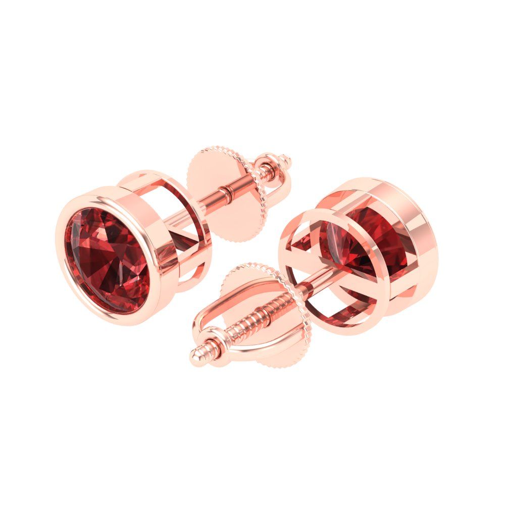 1 ctw Garnet Studs Earrings | 5.0mm Round Cut White Gold Screw back | January Birthstone
