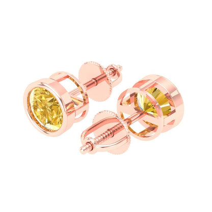 1 ctw Citrine Studs Earrings | 5.0mm Round Cut White Gold Screw back | November Birthstone