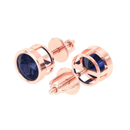 1 ctw Blue Sapphire Studs Earrings | 5.0mm Round Cut White Gold Screw back | September Birthstone