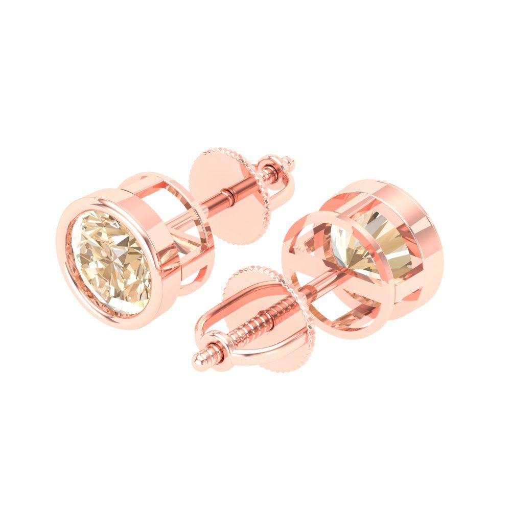 1 ctw Morganite Studs Earrings | 5.0mm Round Cut White Gold Screw back | February Birthstone