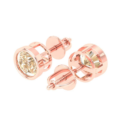 1 ctw Morganite Studs Earrings | 5.0mm Round Cut White Gold Screw back | February Birthstone