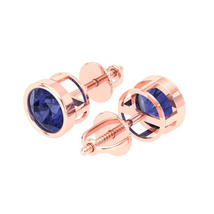 1 ctw Tanzanite Studs Earrings | 5.0mm Round Cut White Gold Screw back | December Birthstone
