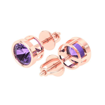 1 ctw Alexandrite Studs Earrings | 5.0mm Round Cut White Gold Screw back | June Birthstone