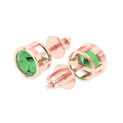 1 ctw Green Zirconia Studs Earrings | 5.0mm Round Cut White Gold Screw back | April Birthstone