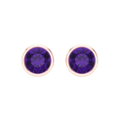 1 ctw Amethyst Studs Earrings | 5.0mm Round Cut White Gold Screw back | February Birthstone