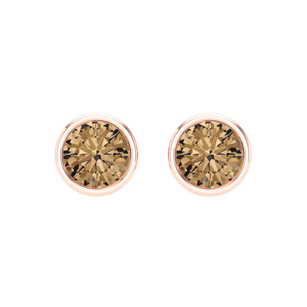 1 ctw Champagne Studs Earrings | 5.0mm Round Cut White Gold Screw back | April Birthstone