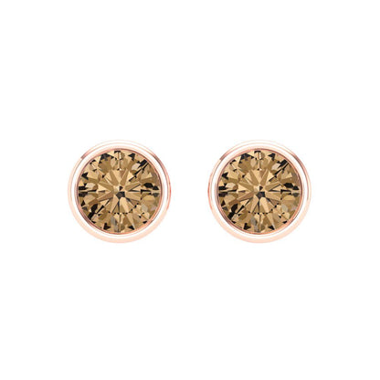 1 ctw Champagne Studs Earrings | 5.0mm Round Cut White Gold Screw back | April Birthstone