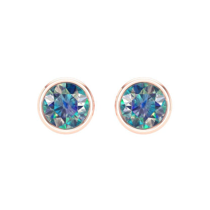 1 ctw Blue Moissanite Studs Earrings | 5.0mm Round Cut White Gold Screw back | April Birthstone