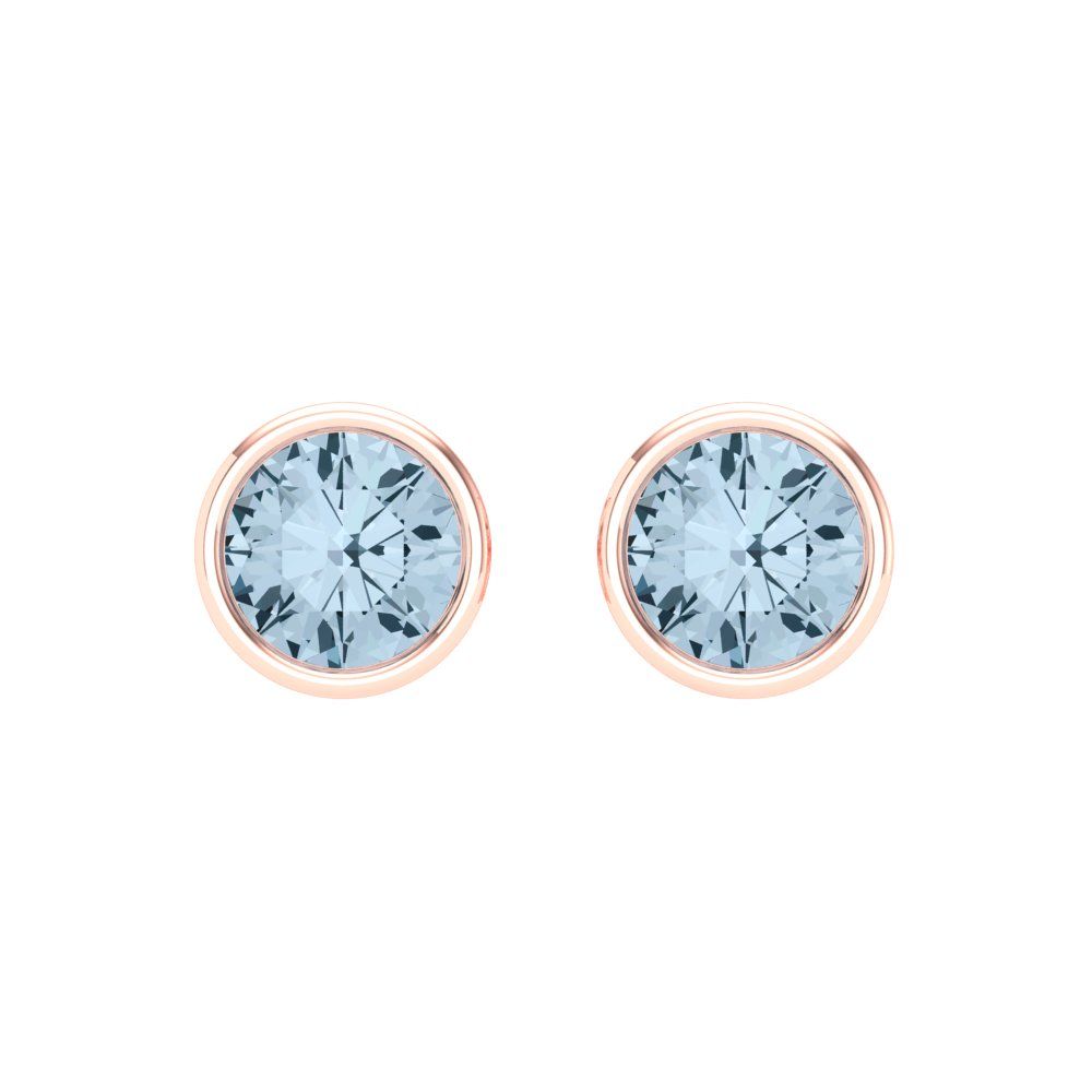 1 ctw Aquamarine Studs Earrings | 5.0mm Round Cut White Gold Screw back | March Birthstone