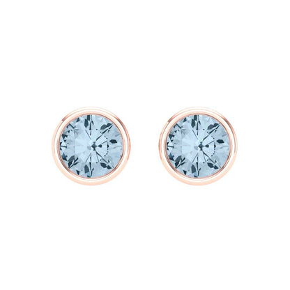 1 ctw Aquamarine Studs Earrings | 5.0mm Round Cut White Gold Screw back | March Birthstone