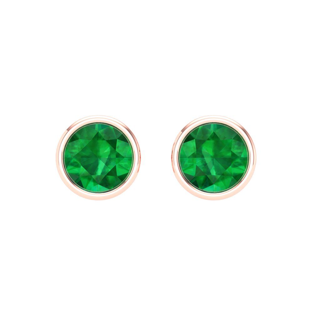 1 ctw Emerald Studs Earrings | 5.0mm Round Cut White Gold Screw back | May Birthstone