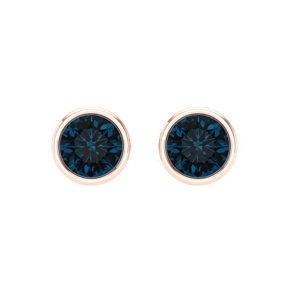 1 ctw London Blue Topaz Studs Earrings | 5.0mm Round Cut White Gold Screw back | December Birthstone