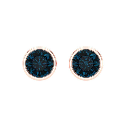 1 ctw London Blue Topaz Studs Earrings | 5.0mm Round Cut White Gold Screw back | December Birthstone