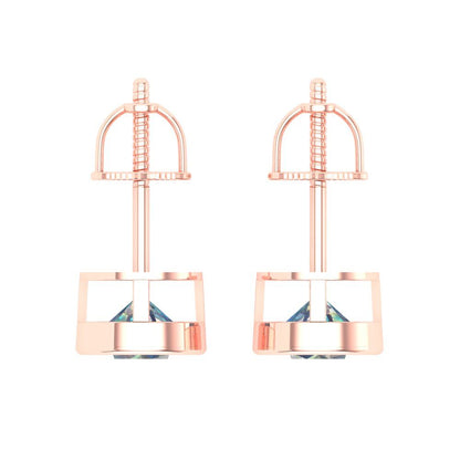 1 ctw Blue Moissanite Studs Earrings | 5.0mm Round Cut White Gold Screw back | April Birthstone
