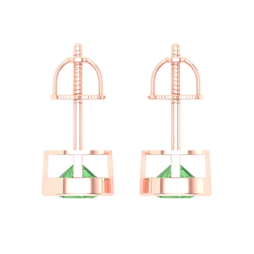 1 ctw Green Zirconia Studs Earrings | 5.0mm Round Cut White Gold Screw back | April Birthstone