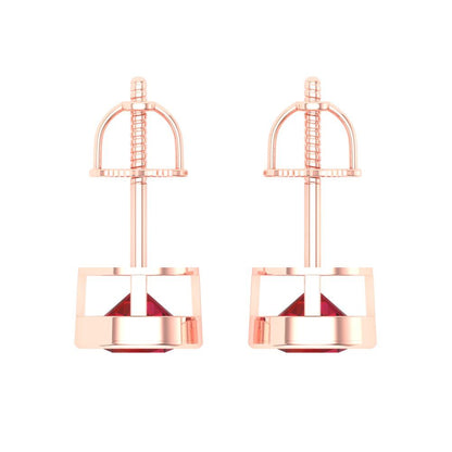 1 ctw Ruby Studs Earrings | 5.0mm Round Cut White Gold Screw back | July Birthstone